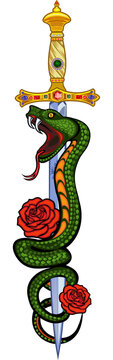 Viper snake. Colorful Tattoo design