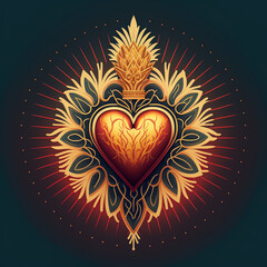 sacred heart, golden heart with stars