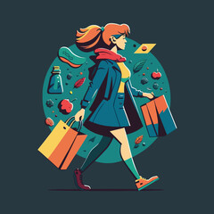 woman shopping carrying bags. Concept of shopping addiction, shopaholic