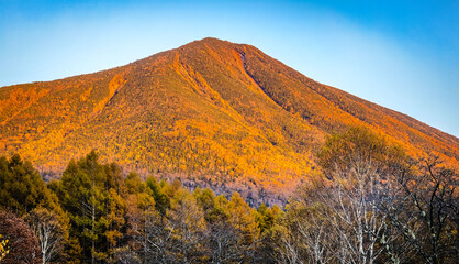 Scenic sunset at fall at Mount Nantai in Nikko national park