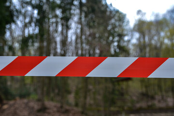 A closeup shot of the red and white protective tape