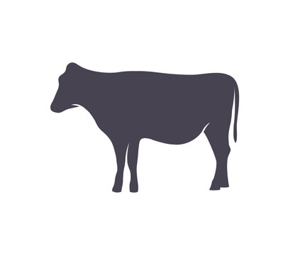 Cow silhouette, farm livestock. Animal silhouette logo design. Farm animal, domestic cattle adult. Feeding of cattle on farmland grassland vector design and illustration.
