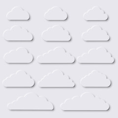 Set of cloud. Neumorphic UI Design Elements. Vector illustration.