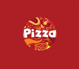 Pizza shape text. Love Pizza. vector illustrations. decorative pizza. Restaurant and business concept. 