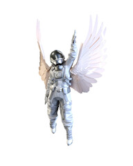 Astronaut with wings, trasparent background. 3D illustration - 552862398
