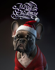 French bulldog wearing santa claus suit