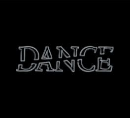 blurred dance text outline, black and white vector design