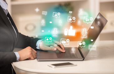 Young person surfing on social media network