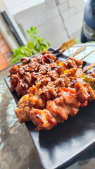 A plate of homemade Japanese 'Yakitori', in one serving there are six skewers