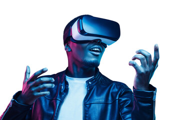 Young african man having virtual reality experience using vr headset - 552865367