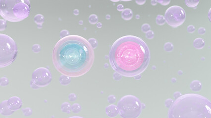 3D rendering cosmetic bubble background design Scene made of abstract science with water bubbles. bubble design magic for cosmetics