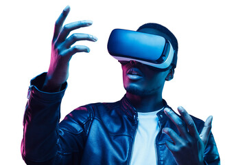 African man wearing virtual reality headset