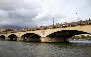 View of the River Seine in Paris, France. Autumn Paris. Beautiful Bridge in Paris