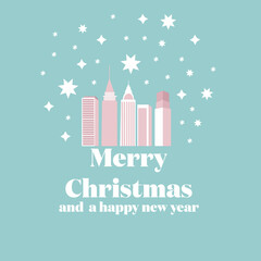 Merry Christmas greeting card with snowflakes.Winter in New York.Snow globe.