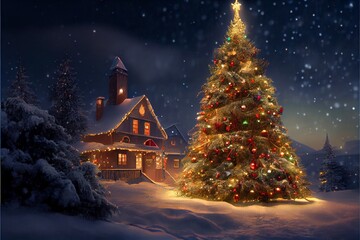 Naklejka premium Generative AI render of a Christmas tree