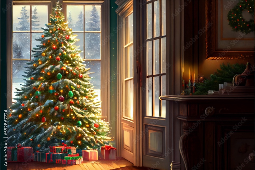 Wall mural generative ai render of a christmas tree