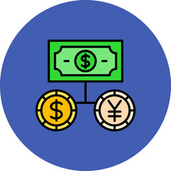 Money Exchange Multicolor Circle Filled Line Icon