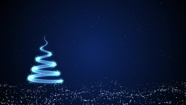 Sparkling blue merry Christmas tree with particles