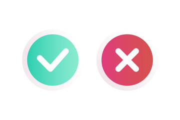 Check mark label. Check mark signs in green and red gradient colors. Yes or no buttons. Web. Check cross icons vector.
