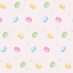 seamless pattern with colorful macarons on beige background 