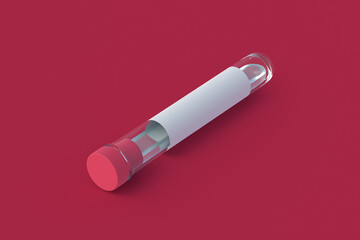 Test tube of magenta on red background. Color of the year 2023. 3d render