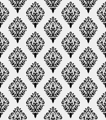 Damask seamless pattern black and white, Vector floral vintage damask ornament illustration.