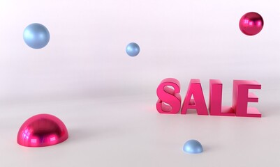 Great discount banner design with 3d rendering golden SALE balloon phrase on purple background with gift box, shopping bag and alarm clock elements