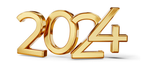 year 2024 golden symbol, 3d-illustration - obrazy, fototapety, plakaty