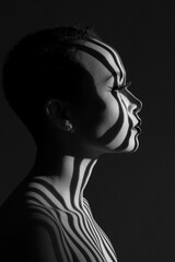 Portrait of a woman with projection of parallel lines