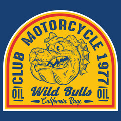 Bulldog biker. Vector illustration with motorcyclist on dark background. Pants Graphics All elements, colors, text.