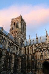 Naklejka premium Dusk at Cathedral Church of the Blessed Virgin Mary of Lincoln, England United Kingdom