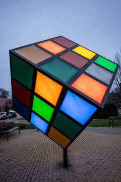 Rubik cube statue on the street