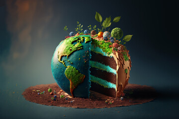 Earth Day concept illustration , Earth globe cake with beautiful nature 