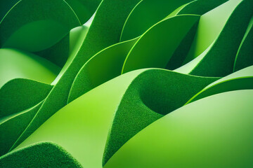 Naklejka na ściany i meble Abstract green background image with shapes and waves, perfect to illustrate ecology and environmental preservation. Natural green tone to show the danger of global warming.