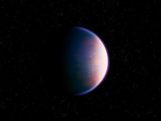 Super-Earth planet in outer space. Realistic planet with atmosphere, distant exoplanet.