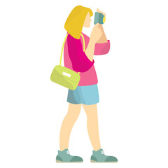 illustration of traveling people with accessories, cameras and suitcases