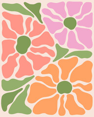 Abstract flower posters. Trendy botanical wall arts with floral design in danish pastel colors. Matisse-inspired floral paintings. Decorative contemporary botanical elements. Vector naive art print