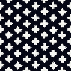 Grunge style seamless pattern. Repeated crosses motif. Modern minimal geometric surface print. Freehand brush texture