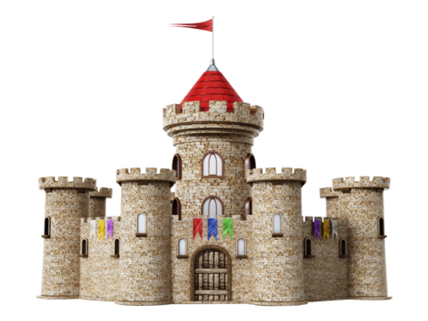 Fantastic medieval castle on transparent background.