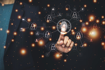 Businessman scan fingerprint login to digital transformation  technology