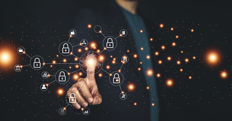 Businessman scan fingerprint login to digital transformation  technology