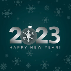 Fototapeta na wymiar Happy New Year 2023 text design. Cover of business diary for 2023 with wishes. Brochure design template, card, banner. Vector illustration. Isolated on white background.