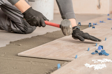 Laying tiles in the bathroom or kitchen