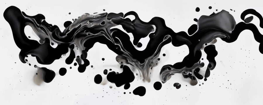 Abstract 3d Render Black Paint Liquid Splash On White