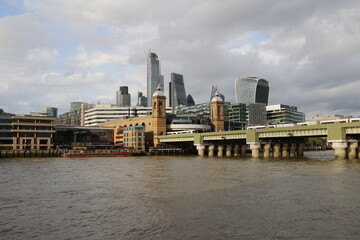 Fototapeta na wymiar View to Cannon Street Railway Bridge and the City of London, England United Kingdom