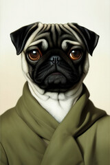 Pug dog portrait, illustration, generative ai