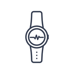 Flat linear smart watch with pulse measurement on screen. Average heart rate on watch concept vector icon design.