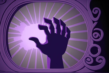 Purple hand motion with an unidentified item in the backdrop. Generative AI