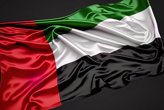 Flag of the United Arab Emirates flapping on a black backdrop. Generative AI