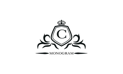 Obraz premium Luxury logo template with calligraphic elegant initial C. Emblem logo for restaurants, hotels, bars and boutiques.